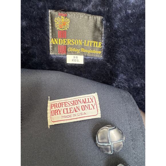 Vintage Anderson-Little Navy Wool Belted Overcoat removable fleece liner XS - Picture 13 of 14